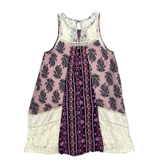 Altar’d State Swing Patchwork Lace Mini Dress S Purple Ivory Paisley Boho Beachy - Picture 5 of 13